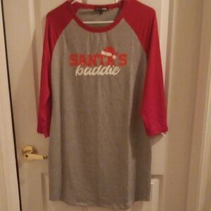 Red and Gray Santa's Baddie Sleep Shirt- NWOT